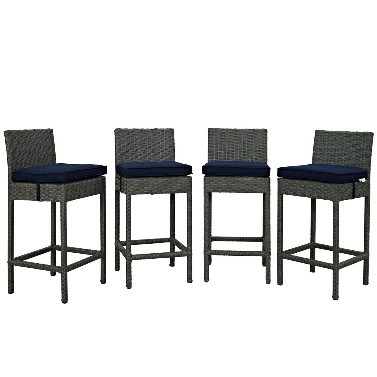 Sojourn Four PCS Outdoor Patio Sunbrella Pub Set, Navy, Rattan 10589
