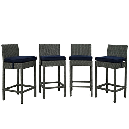 Sojourn Four PCS Outdoor Patio Sunbrella Pub Set, Navy, Rattan 10589