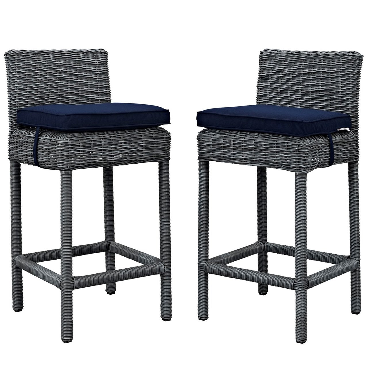 Summon Bar Stool Chair ( Set of Two), Navy, Rattan 10592