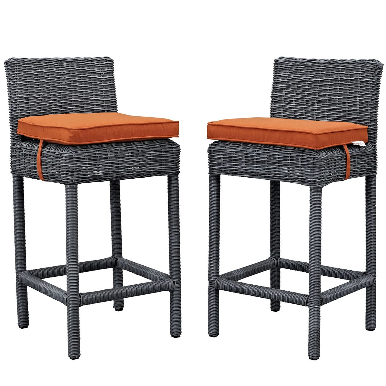 Summon Bar Stool Chair ( Set of Two), Orange, Rattan 10593