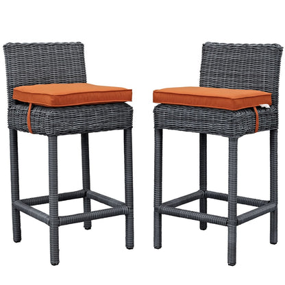 Summon Bar Stool Chair ( Set of Two), Orange, Rattan 10593