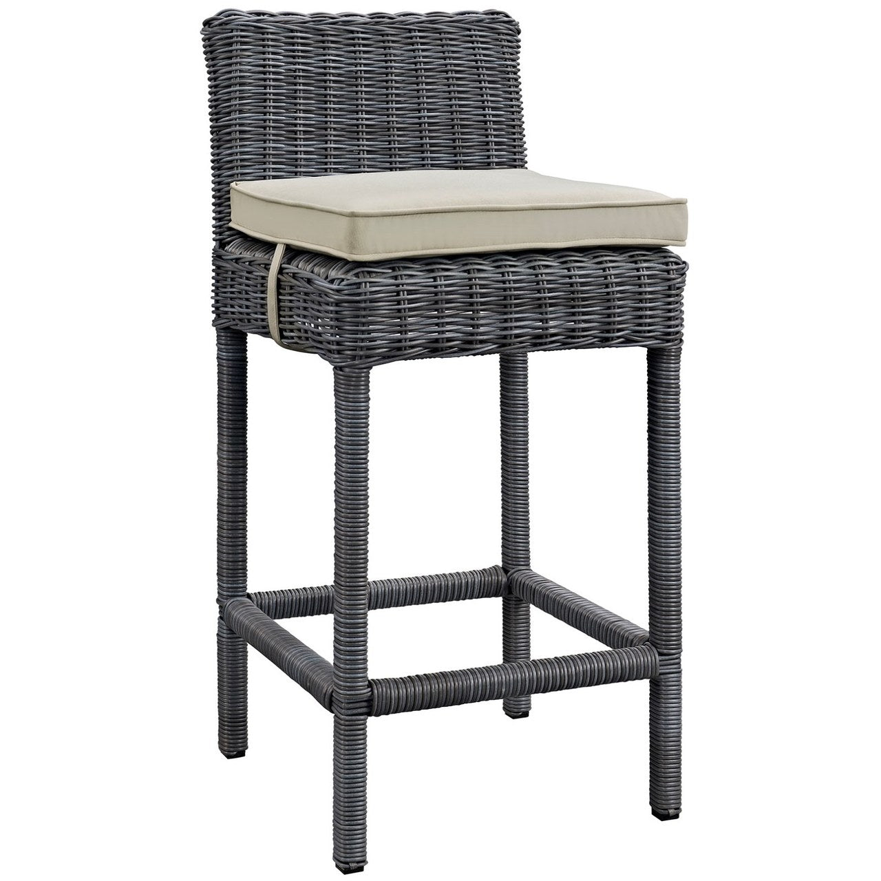 Summon Bar Stool Outdoor Patio Sunbrella Set of 4, Beige, Rattan 10594