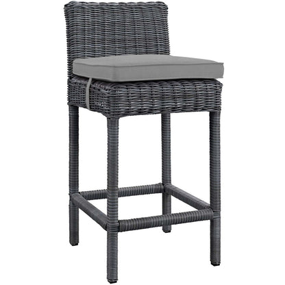 Summon Bar Stool Outdoor Patio Sunbrella® Set of 4, Sunbrella Rattan Wicker, Grey Gray 13500