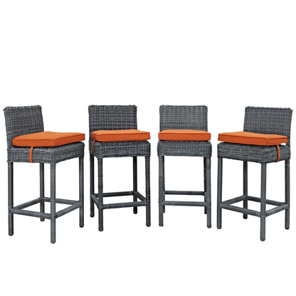 Summon Bar Stool Outdoor Patio Sunbrella Set of 4, Orange, Rattan 10596