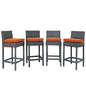 Summon Bar Stool Outdoor Patio Sunbrella Set of 4, Orange, Rattan 10596
