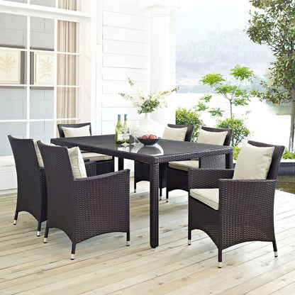 Convene Seven PCS Outdoor Patio Dining Set, Beige, Rattan 10597