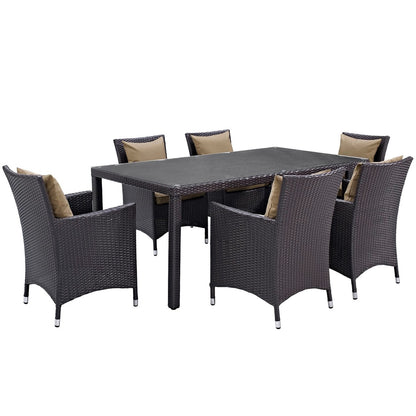 Convene Seven PCS Outdoor Patio Dining Set, Brown, Rattan 10598