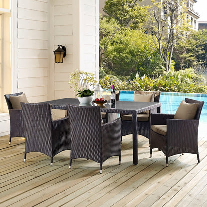 Convene Seven PCS Outdoor Patio Dining Set, Brown, Rattan 10598