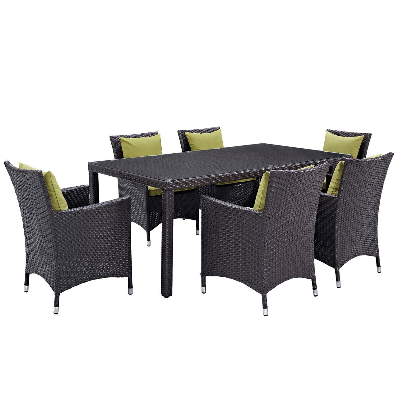Convene Seven PCS Outdoor Patio Dining Set, Green, Rattan 10600