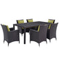Convene Seven PCS Outdoor Patio Dining Set, Green, Rattan 10600