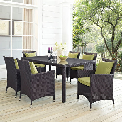 Convene Seven PCS Outdoor Patio Dining Set, Green, Rattan 10600