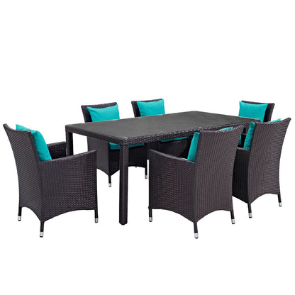 Convene Seven PCS Outdoor Patio Dining Set, Blue, Rattan 10602