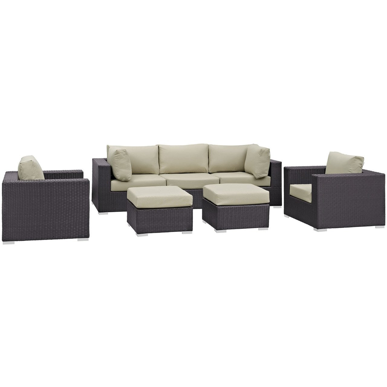 Convene Seven PCS Outdoor Patio Sectional Set, Beige, Rattan 10604