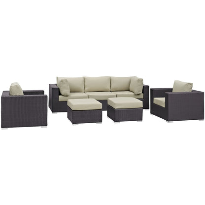 Convene Seven PCS Outdoor Patio Sectional Set, Beige, Rattan 10604