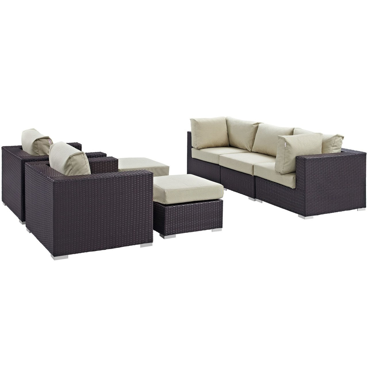 Convene Seven PCS Outdoor Patio Sectional Set, Beige, Rattan 10604