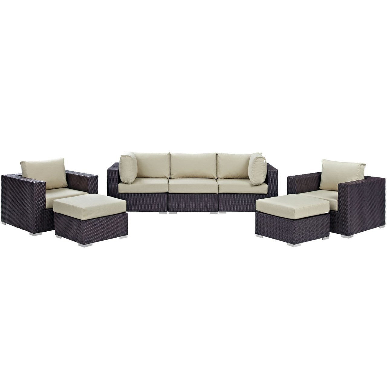 Convene Seven PCS Outdoor Patio Sectional Set, Beige, Rattan 10604