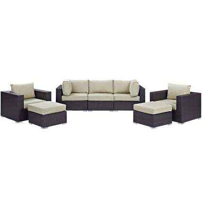 Convene Seven PCS Outdoor Patio Sectional Set, Beige, Rattan 10604