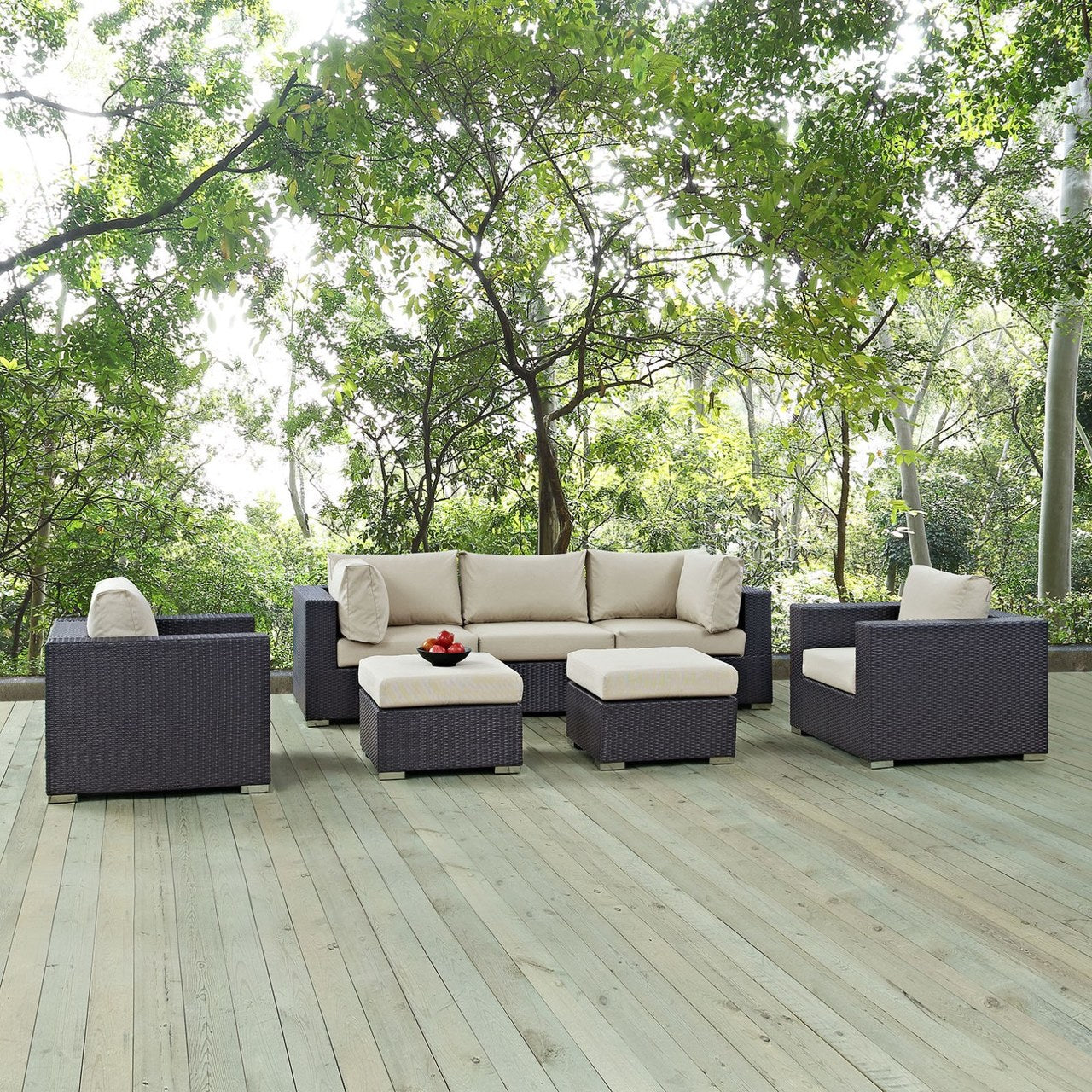 Convene Seven PCS Outdoor Patio Sectional Set, Beige, Rattan 10604