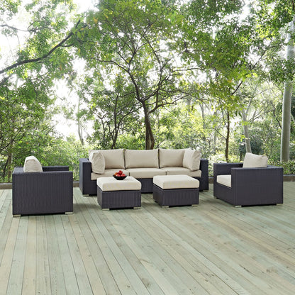 Convene Seven PCS Outdoor Patio Sectional Set, Beige, Rattan 10604