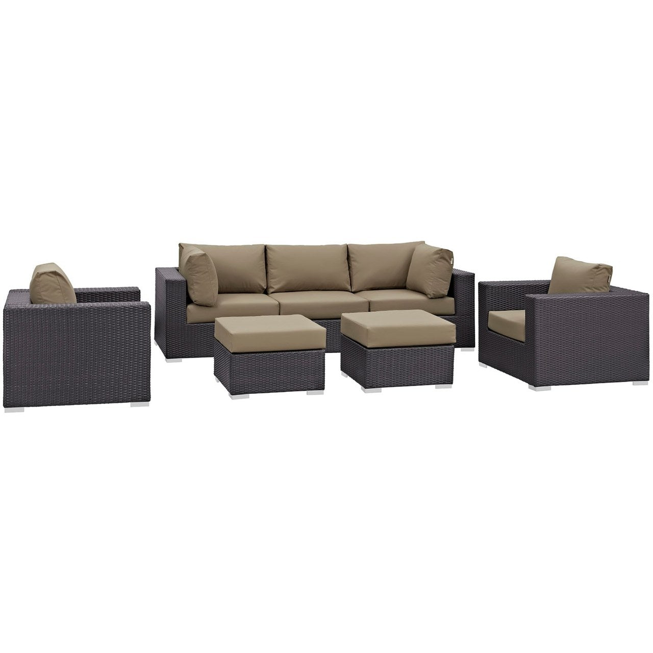 Convene Seven PCS Outdoor Patio Sectional Set, Brown, Rattan 10605