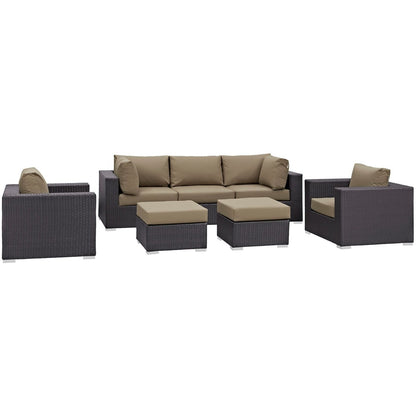 Convene Seven PCS Outdoor Patio Sectional Set, Brown, Rattan 10605