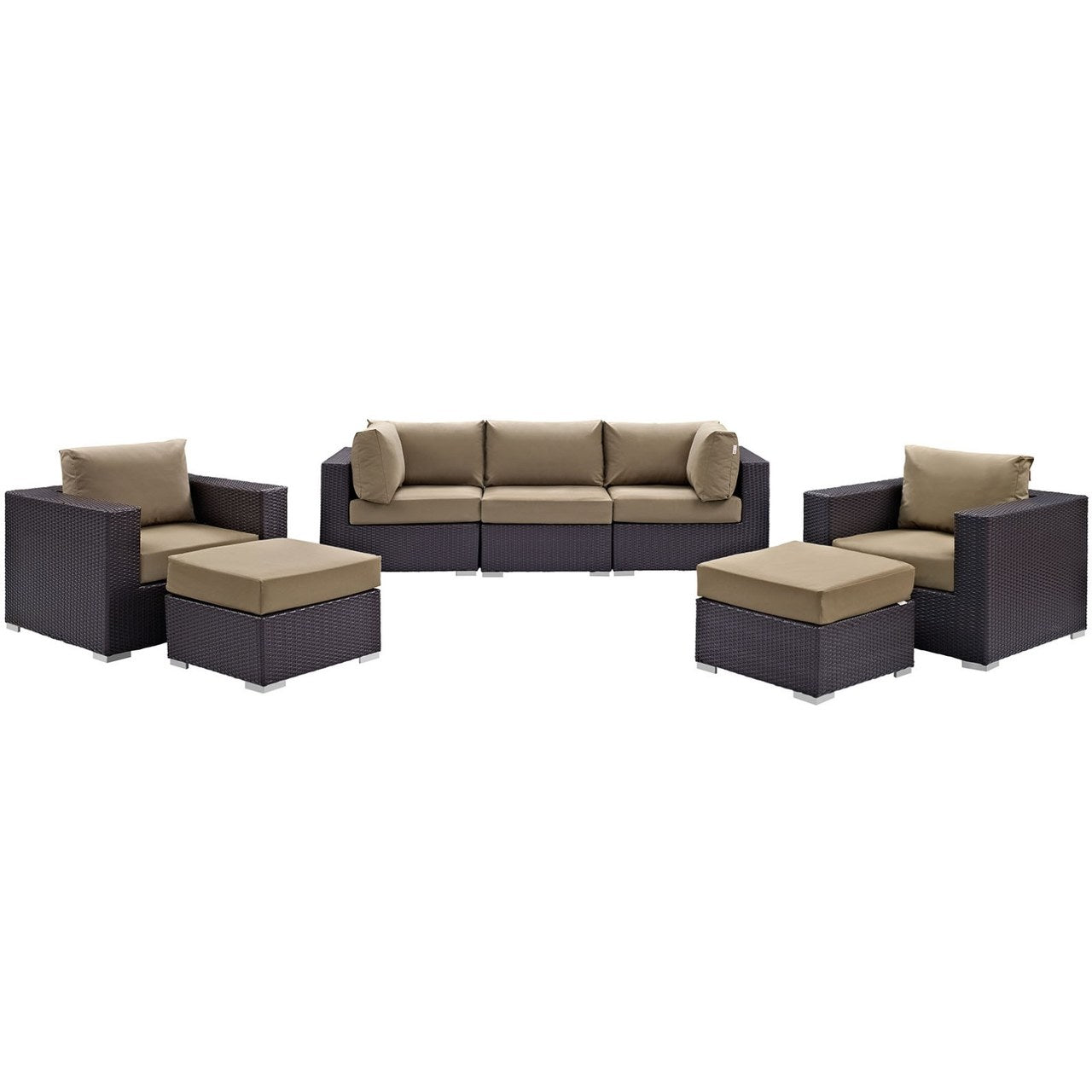 Convene Seven PCS Outdoor Patio Sectional Set, Brown, Rattan 10605