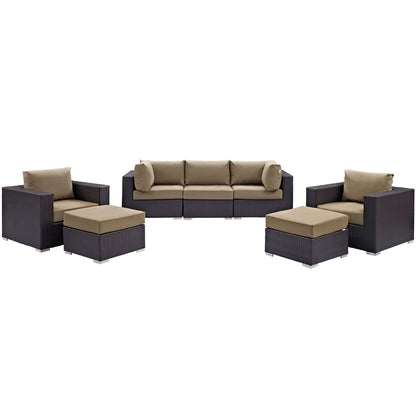 Convene Seven PCS Outdoor Patio Sectional Set, Brown, Rattan 10605
