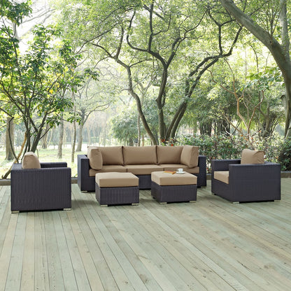 Convene Seven PCS Outdoor Patio Sectional Set, Brown, Rattan 10605