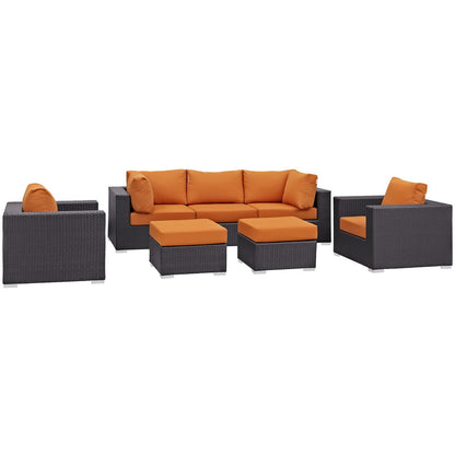 Convene Seven PCS Outdoor Patio Sectional Set, Orange, Rattan 10606