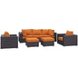 Convene Seven PCS Outdoor Patio Sectional Set, Orange, Rattan 10606