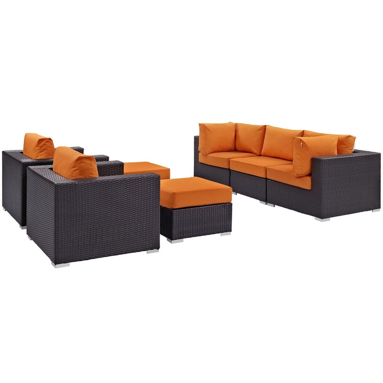 Convene Seven PCS Outdoor Patio Sectional Set, Orange, Rattan 10606