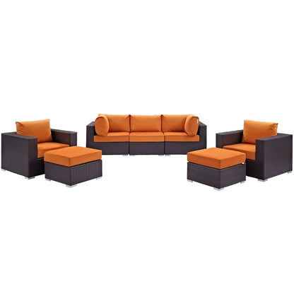 Convene Seven PCS Outdoor Patio Sectional Set, Orange, Rattan 10606