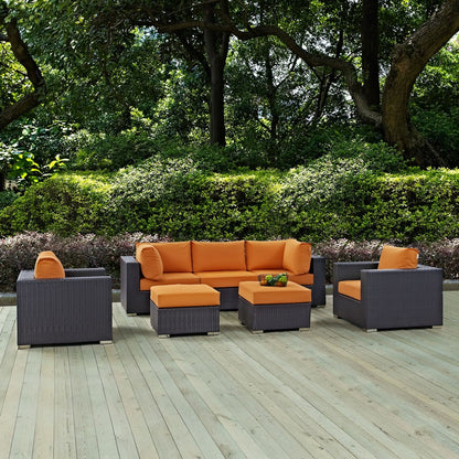 Convene Seven PCS Outdoor Patio Sectional Set, Orange, Rattan 10606