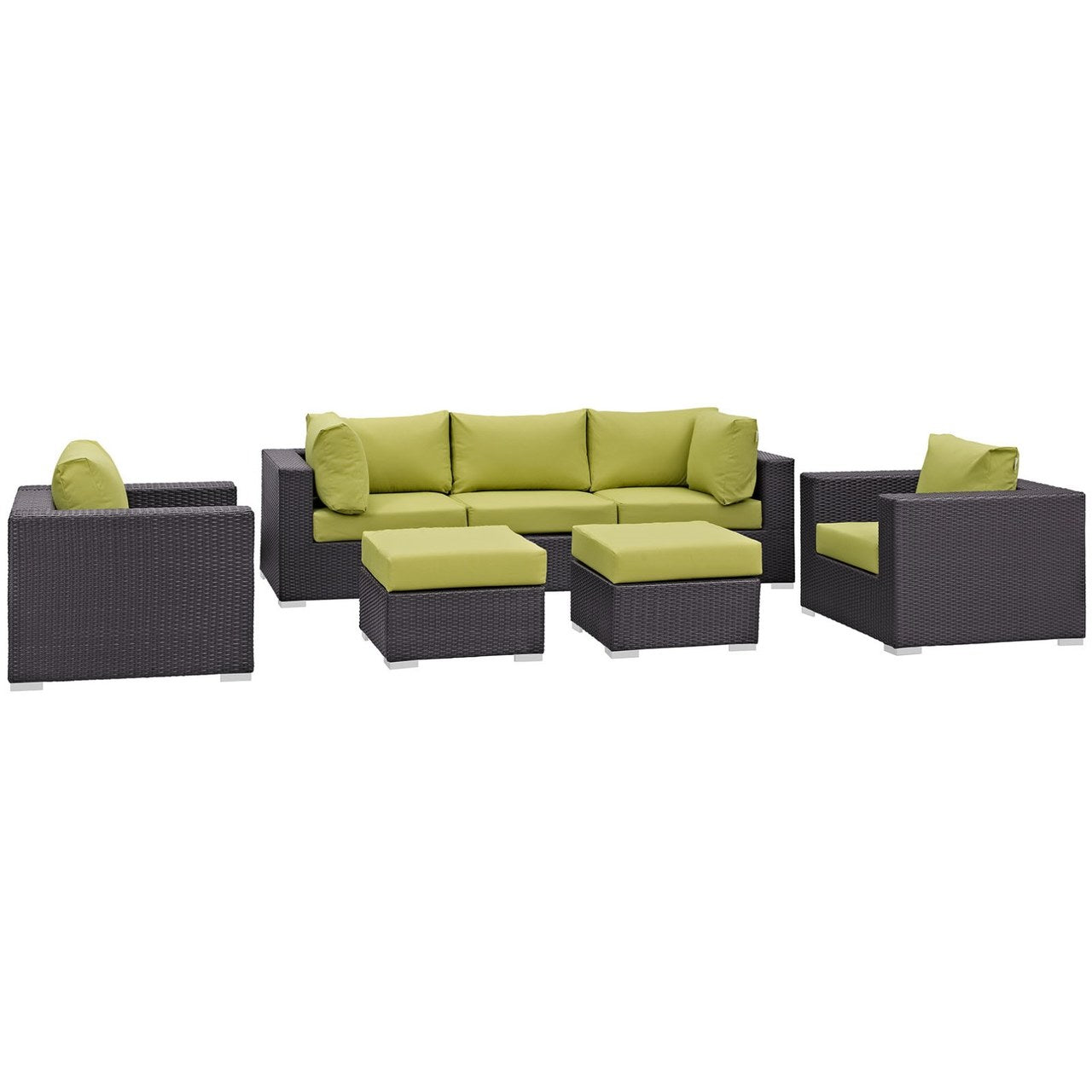 Convene Seven PCS Outdoor Patio Sectional Set, Green, Rattan 10607