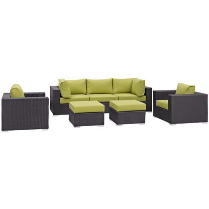 Convene Seven PCS Outdoor Patio Sectional Set, Green, Rattan 10607