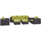 Convene Seven PCS Outdoor Patio Sectional Set, Green, Rattan 10607