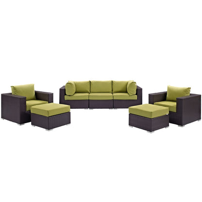 Convene Seven PCS Outdoor Patio Sectional Set, Green, Rattan 10607