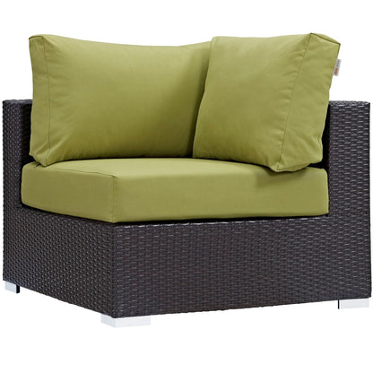 Convene Seven PCS Outdoor Patio Sectional Set, Green, Rattan 10607