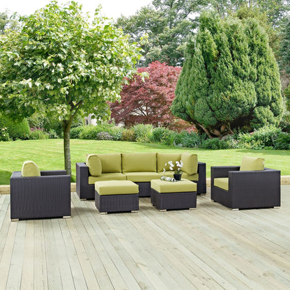 Convene Seven PCS Outdoor Patio Sectional Set, Green, Rattan 10607