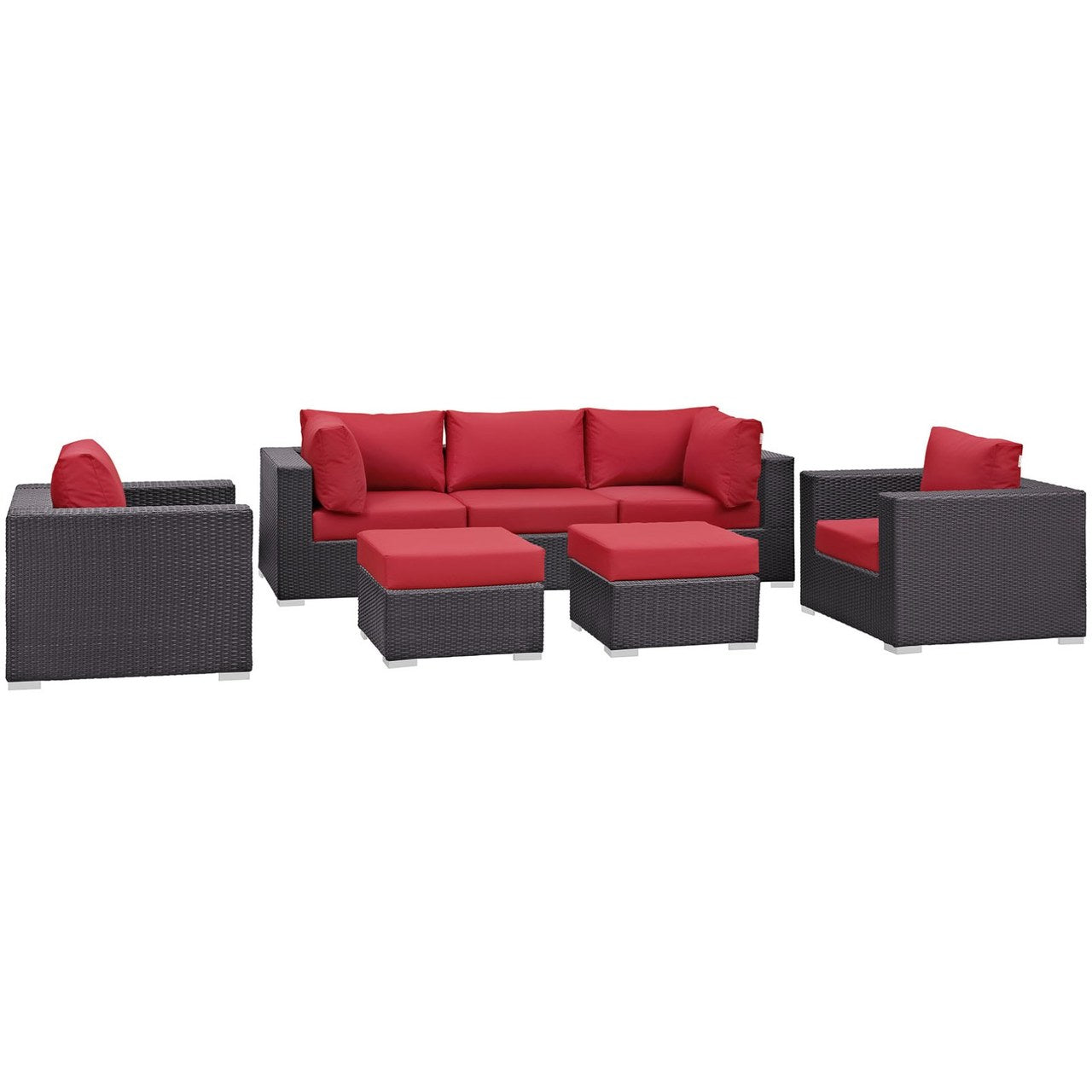 Convene Seven PCS Outdoor Patio Sectional Set, Red, Rattan 10608