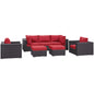 Convene Seven PCS Outdoor Patio Sectional Set, Red, Rattan 10608
