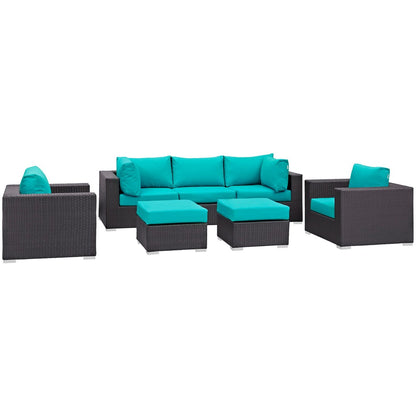 Convene Seven PCS Outdoor Patio Sectional Set, Blue, Rattan 10609