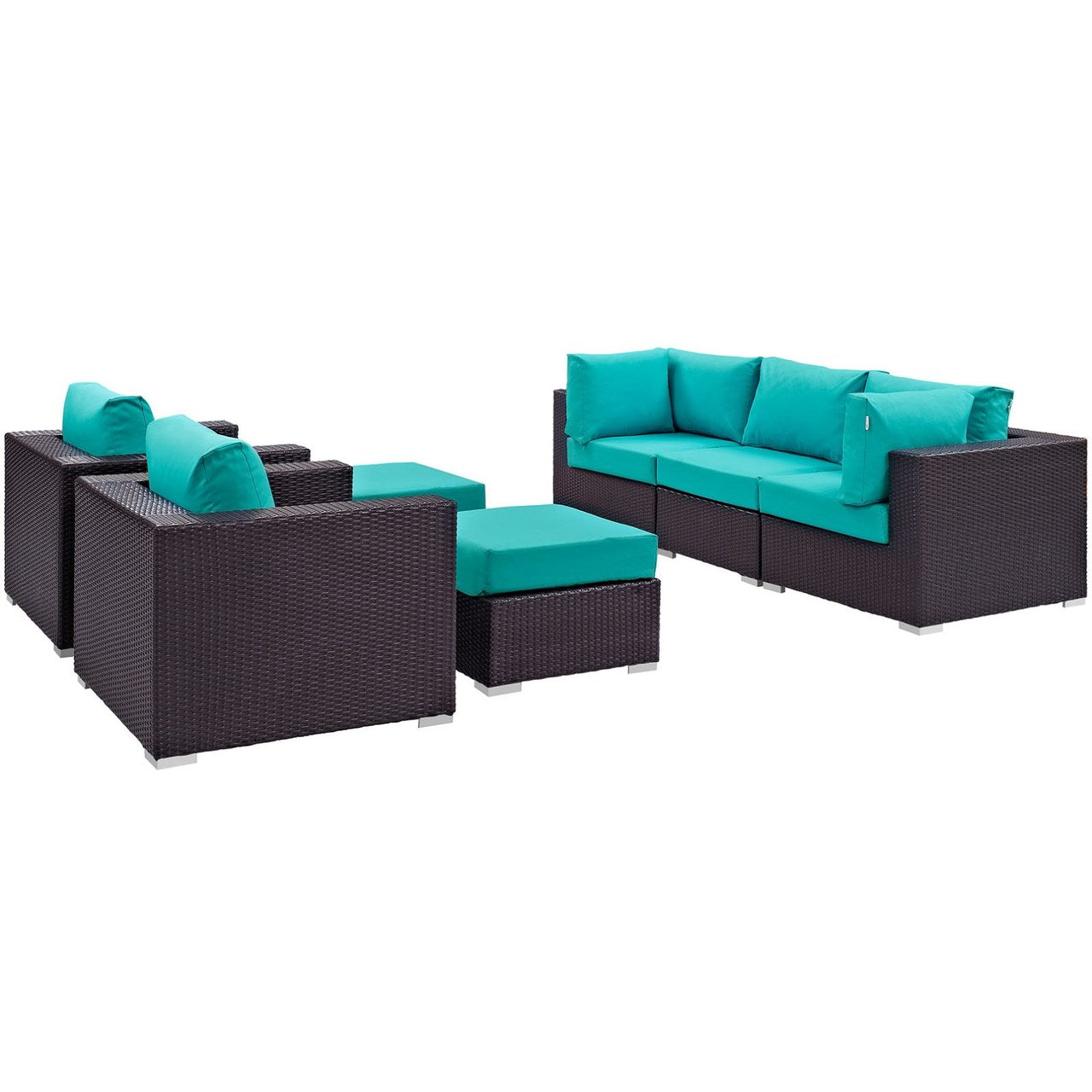 Convene Seven PCS Outdoor Patio Sectional Set, Blue, Rattan 10609