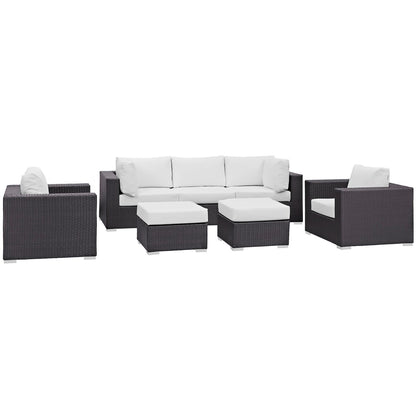 Convene Seven PCS Outdoor Patio Sectional Set, White, Rattan 10610