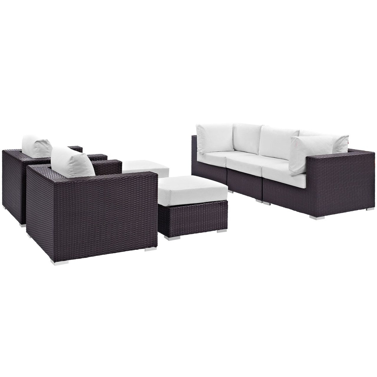 Convene Seven PCS Outdoor Patio Sectional Set, White, Rattan 10610