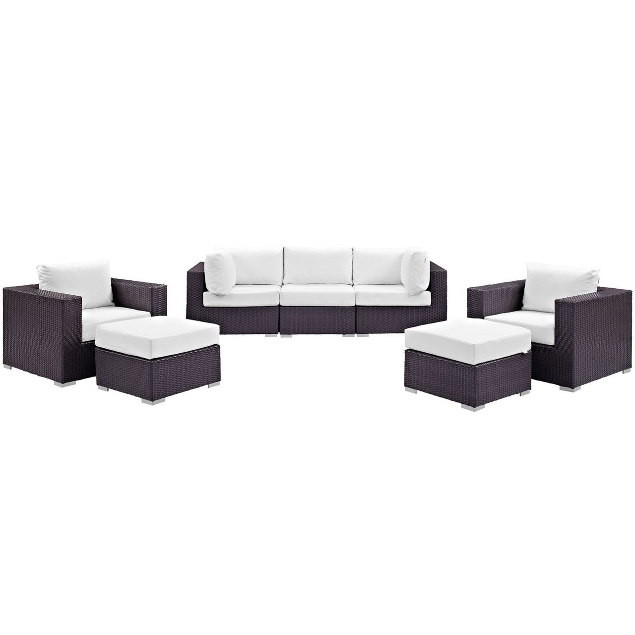 Convene Seven PCS Outdoor Patio Sectional Set, White, Rattan 10610