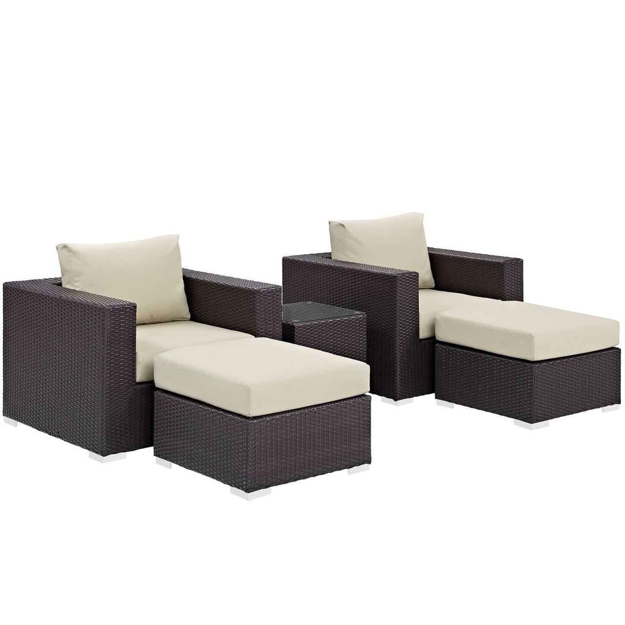 Convene Five PCS Outdoor Patio Sectional Set, Beige, Rattan 10611