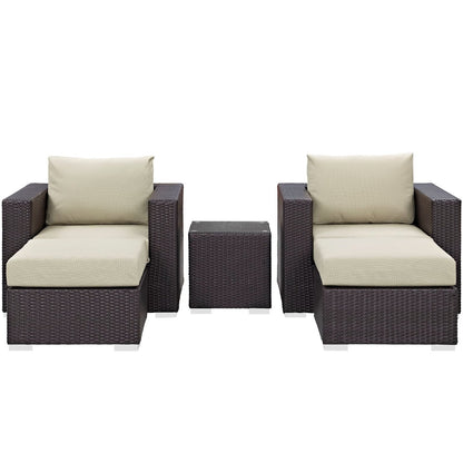 Convene Five PCS Outdoor Patio Sectional Set, Beige, Rattan 10611
