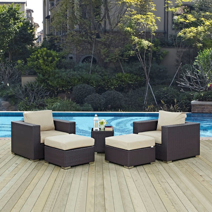 Convene Five PCS Outdoor Patio Sectional Set, Beige, Rattan 10611