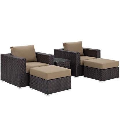 Convene Five PCS Outdoor Patio Sectional Set, Brown, Rattan 10612